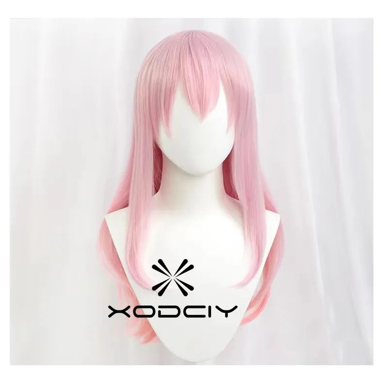 Super Sonico Supersonico 60cm Long Pink Ombre Hair Heat Resistant Cosplay Costume Wig + Toy headset Headphone Prop