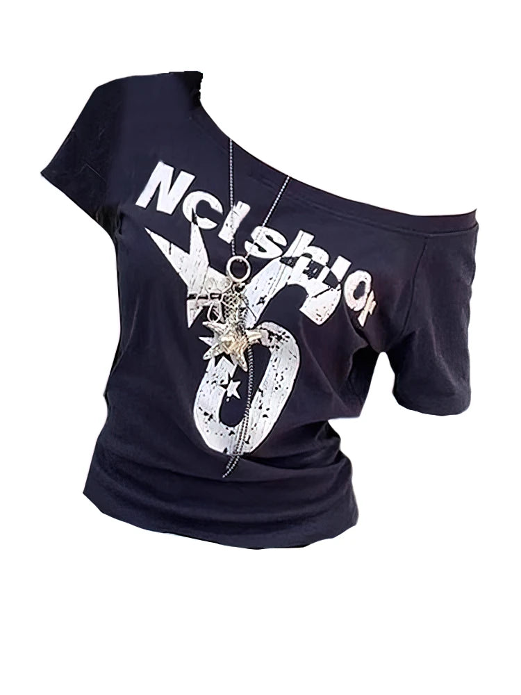 Y2K Off-Shoulder Crop Top — Women's Short-Sleeve Summer Tee