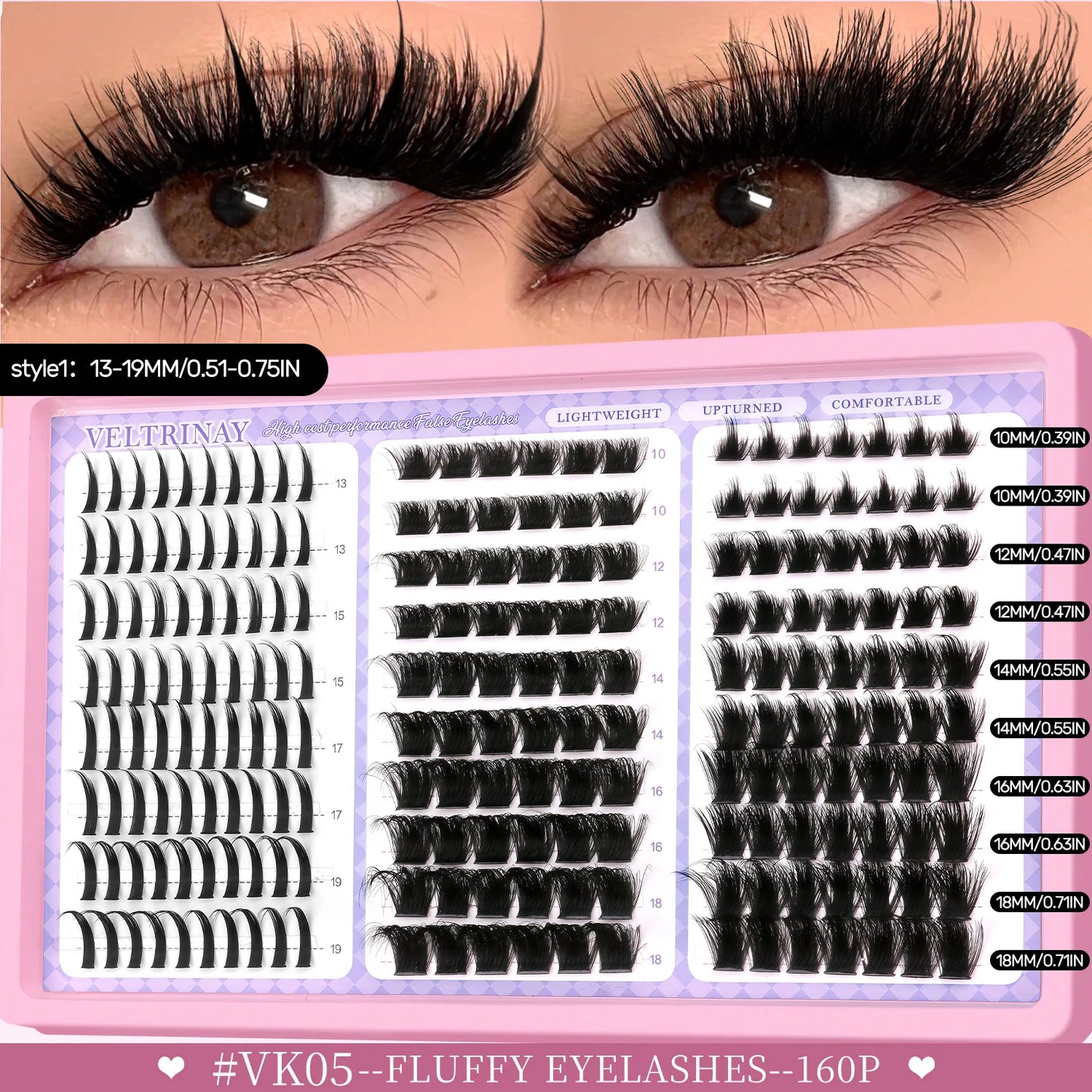 VELTRINAY Fluffy Lash Clusters Manga Lashes Spikes Lashes Mixed Lash Tray Natural Faux Mink Lashes Eyelashes Extension Makeup