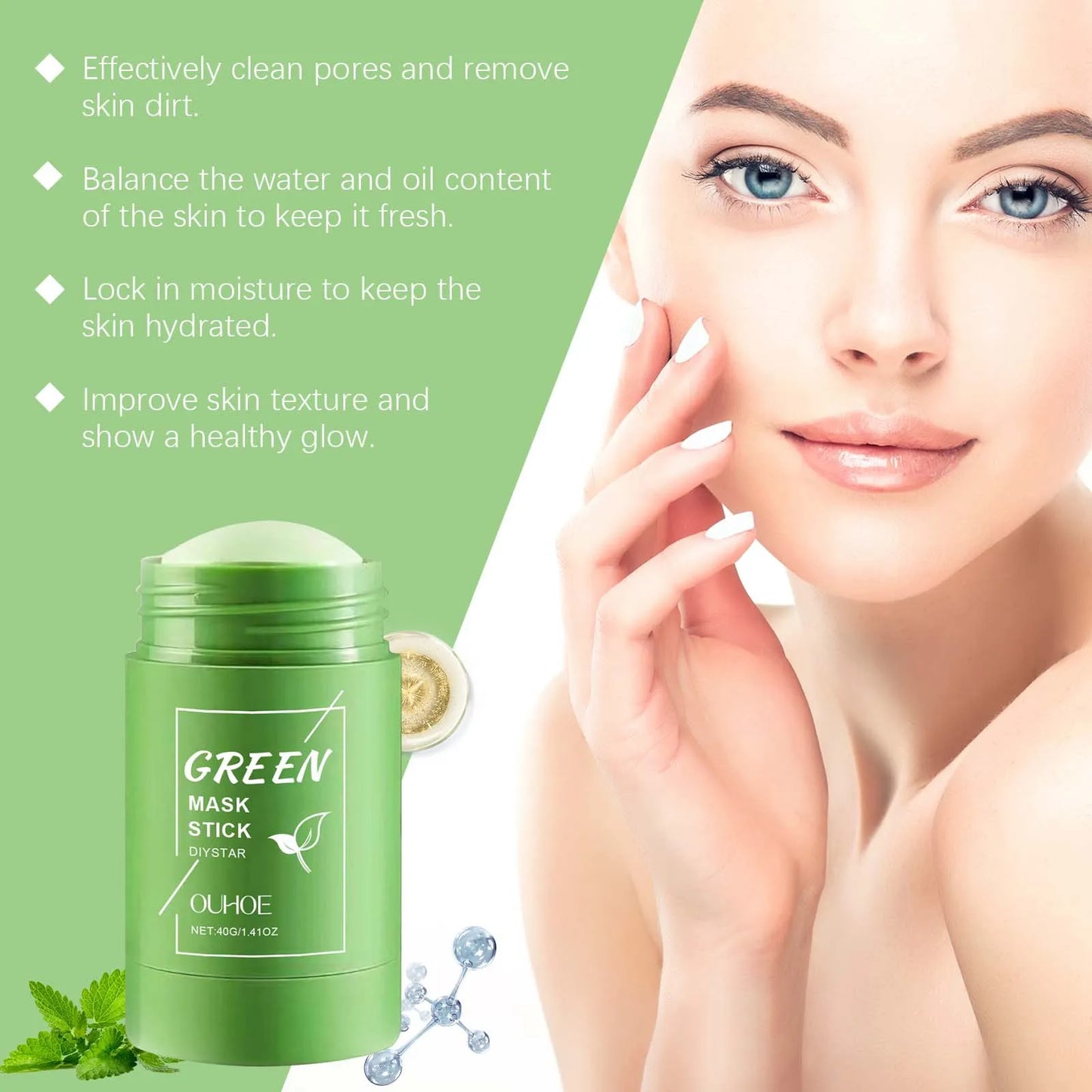 Green Tea Solid Mask Stick Remove Blackhead Shrink Pores Deeply Cleansing Blemish Black Dots Smoothing Moisturizing Facial Mask