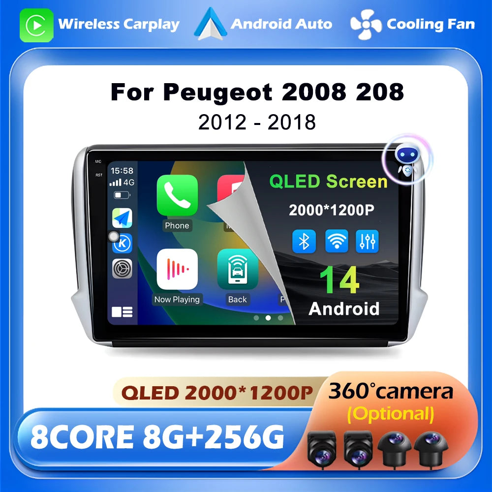 Car Stereo with Apple CarPlay & Android Auto, Compatible with Peugeot 2008 & 208 (2012-2018)