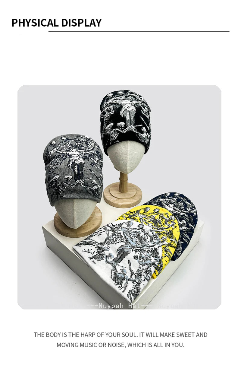 Angel Skull Jacquard Beanie, Unisex Knit Hat