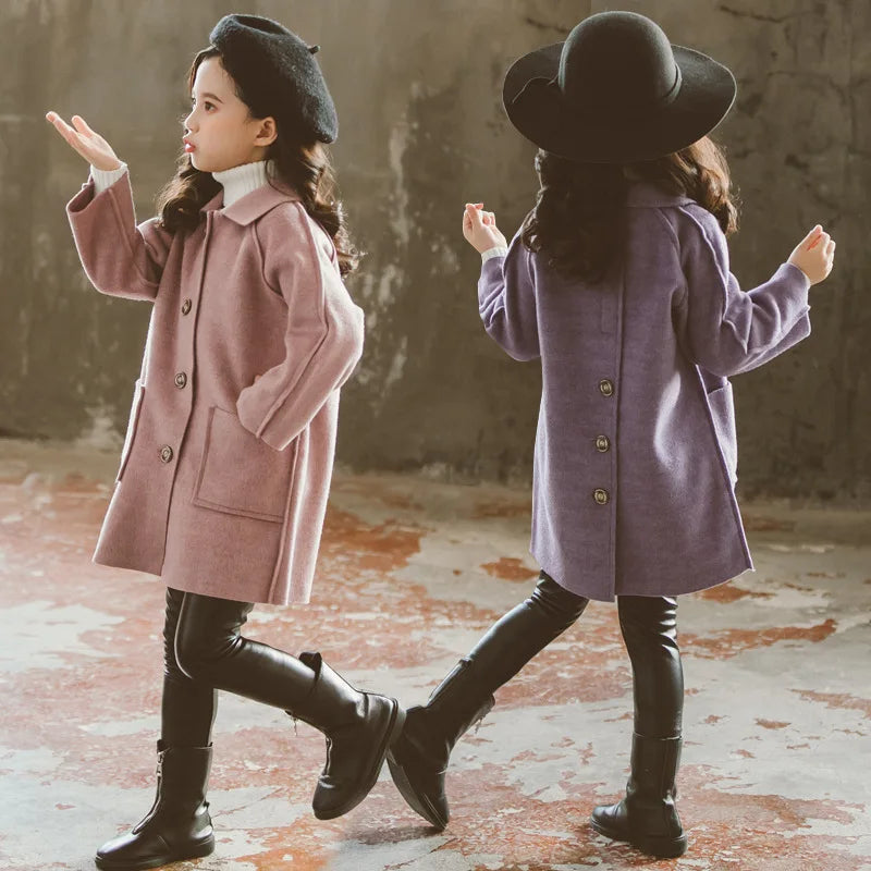 Girls Long Winter Coat - Vintage Style Beige Jacket for Ages 6-12 - photo 2