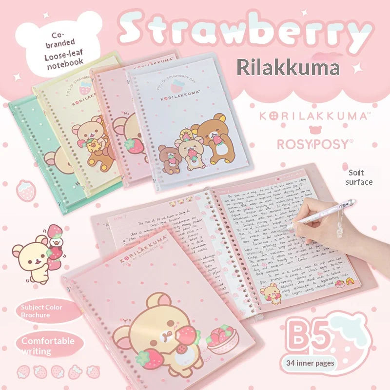 Rosyposy Korilakkuma Strawberry B5 Loose Leaf Notebook Soft Cover Cute Journal For Daily Study Writing Note Taking