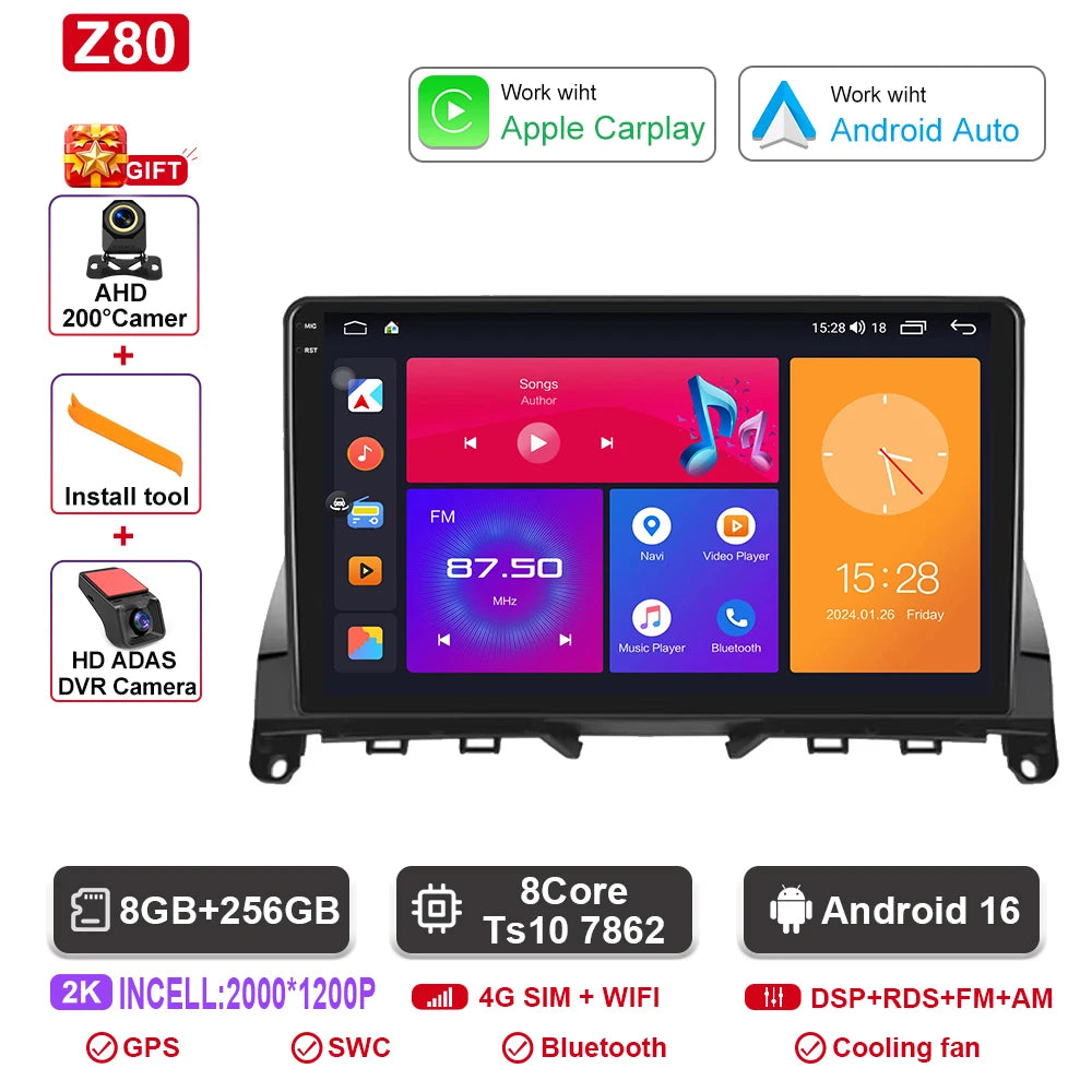 Android  For Mercedes Benz C Class 3 C220 C180 W204 S204 2006 - 2011 Car Auto Carplay Radio Multimedia Screen GPS Navigation  BT