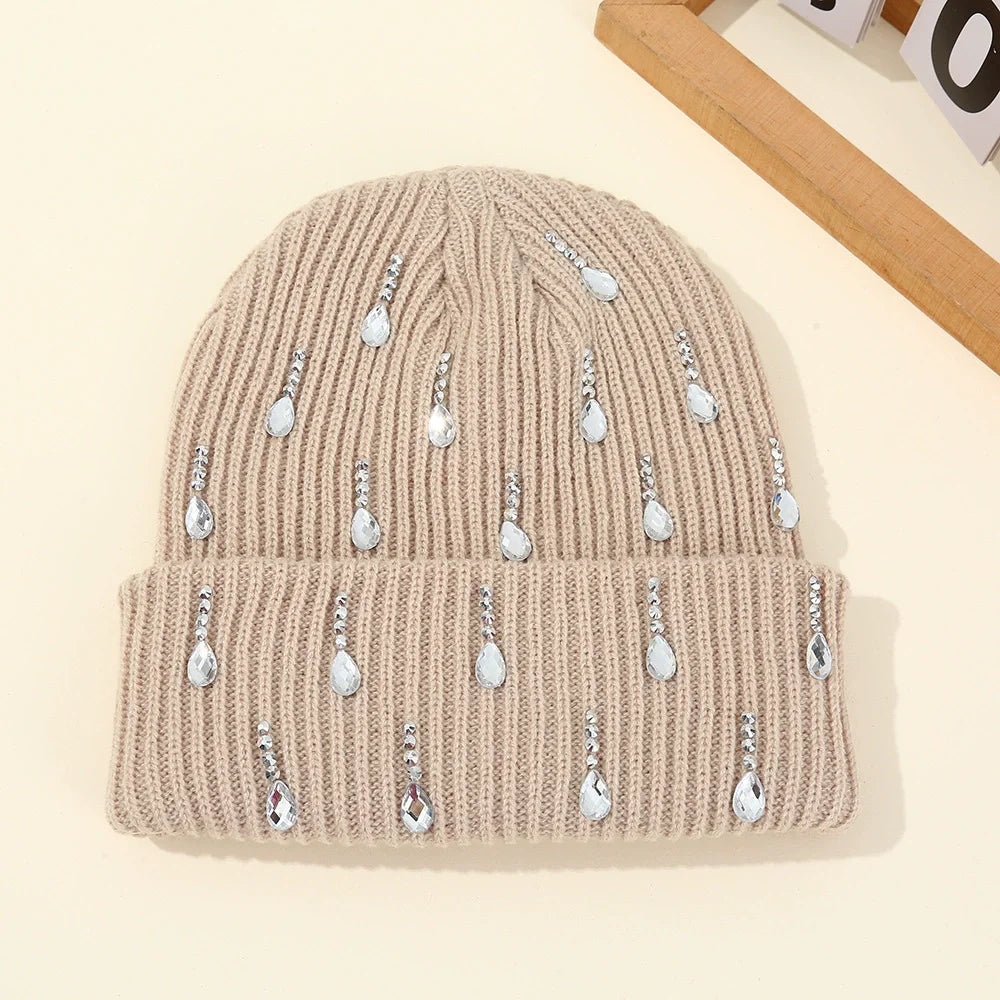 Women's Knit Beanie with Rhinestones and Pearls - Winter Hat - photo 6