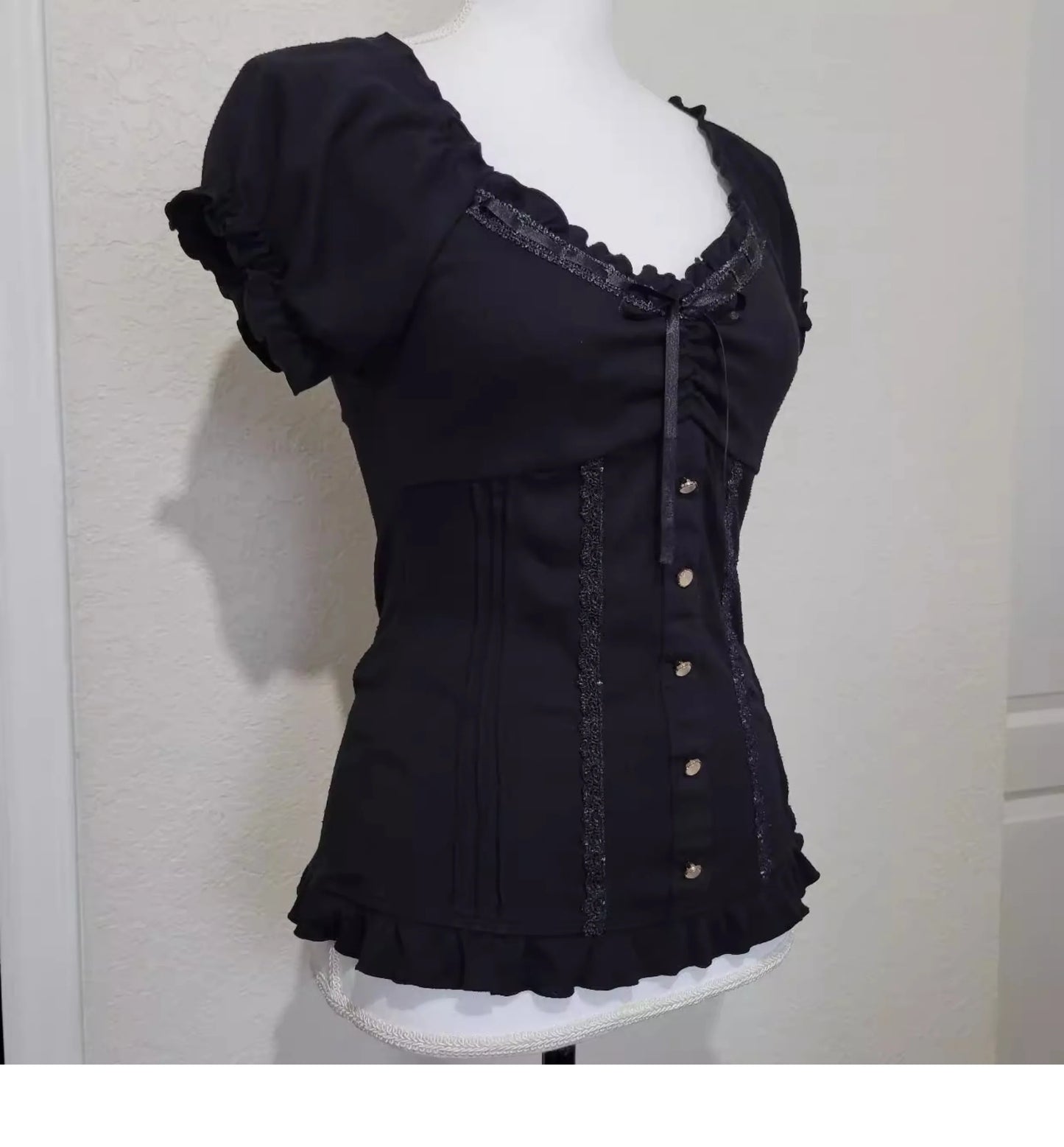 Women's Vintage Bow Blouse — Short-Sleeve Square-Neck Slim Chic Top