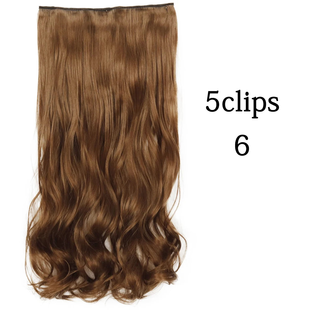 Synthetic 5 Clip In Hair Extensions Long Curly Hairstyle Hairpiece Natural Brown Black 80cm Heat Resistant  Fake Hair For Women