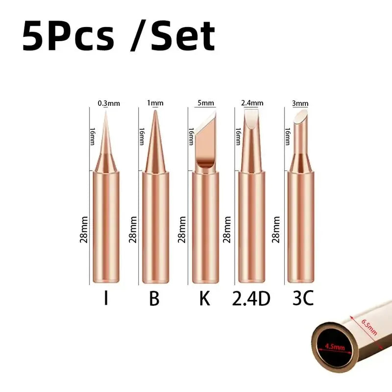 5pcs 900M Soldering Iron Tips Set, Copper Core Electric Soldering Bits for 936 Soldering Station