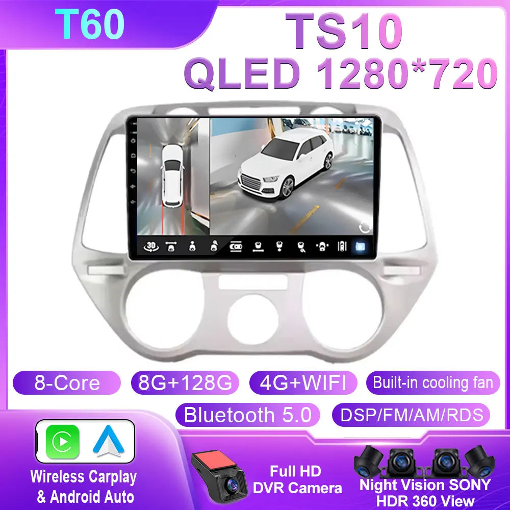Android 16 Carplay For Hyundai i20 2008 2009 2010 2011 2012 Car Radio Stereo Multimedia Video Player DSP GPS 4G WIFI QLED Screen