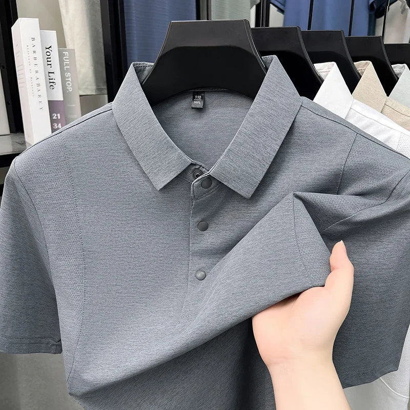 Men's Splice Mesh Polo - Relaxed Fit, Half-Button Breathable