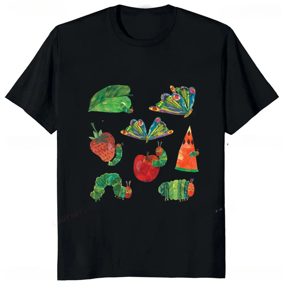 The Very Hungry Caterpillar Cartoon Printed  Tshirt Summer Style Casual Fashion Couples Clothing Y2K Harajuku Unisex Tees
