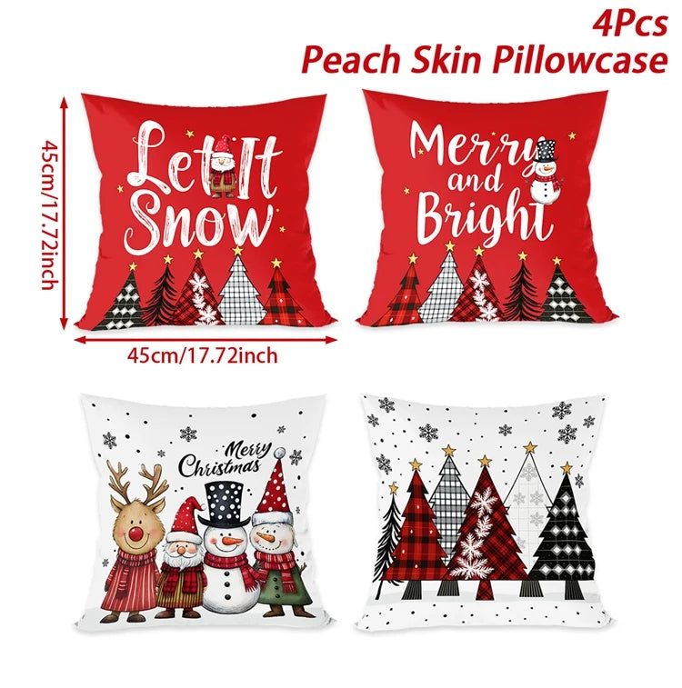 4pcs Merry Christmas Cushion Cover Home Decorations 2026 Christmas Ornament Pillow Case Xmas Navidad Gifts New Year Gifts 2026