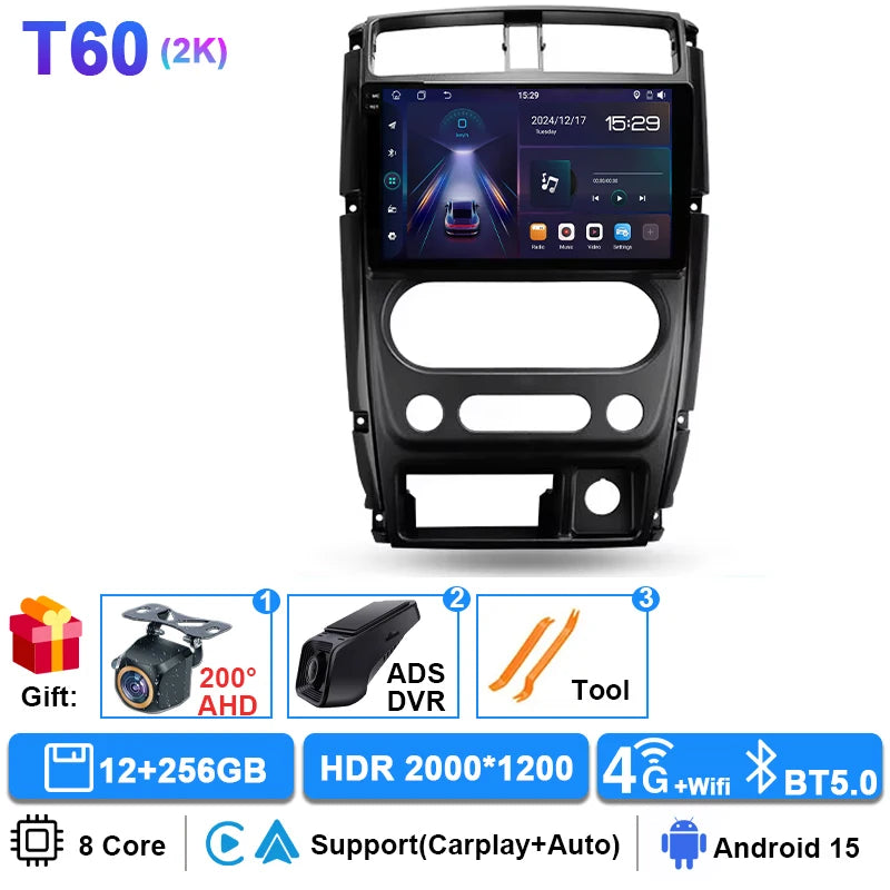 Android 15 Carplay Auto Car Radio For Suzuki Jimny 3 2005-2016 2017 2018 2019 Multimedia Player GPS Stereo DSP WiFi+4G Head Unit