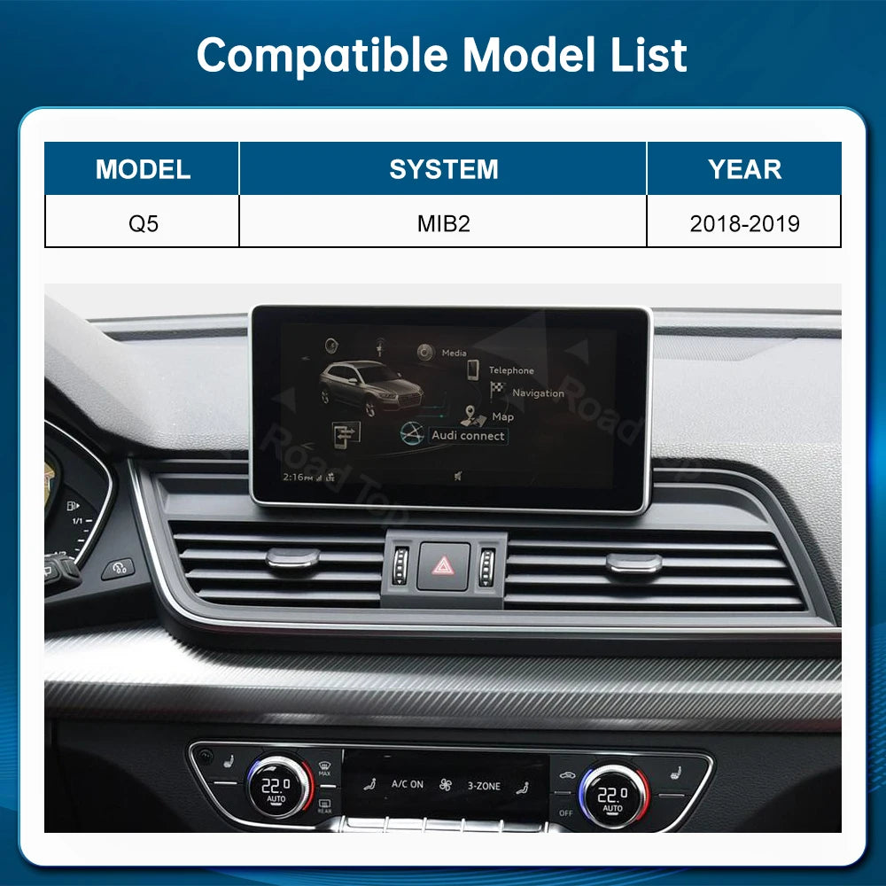 12.3" Linux Touchscreen for Audi Q5 (2018–2019) — Wireless CarPlay, Android Auto, AirPlay