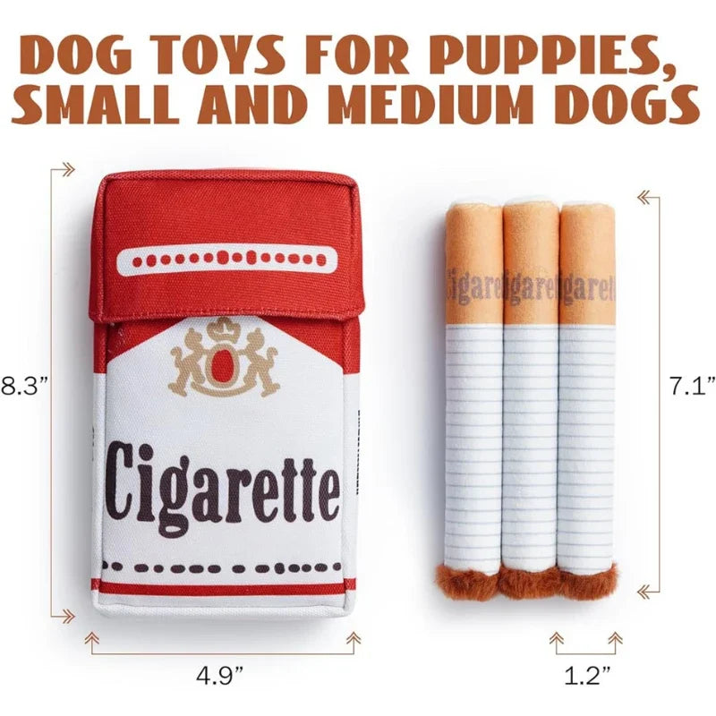 Funny Cigarette Pack Plush Dog Toy Set, Squeaky