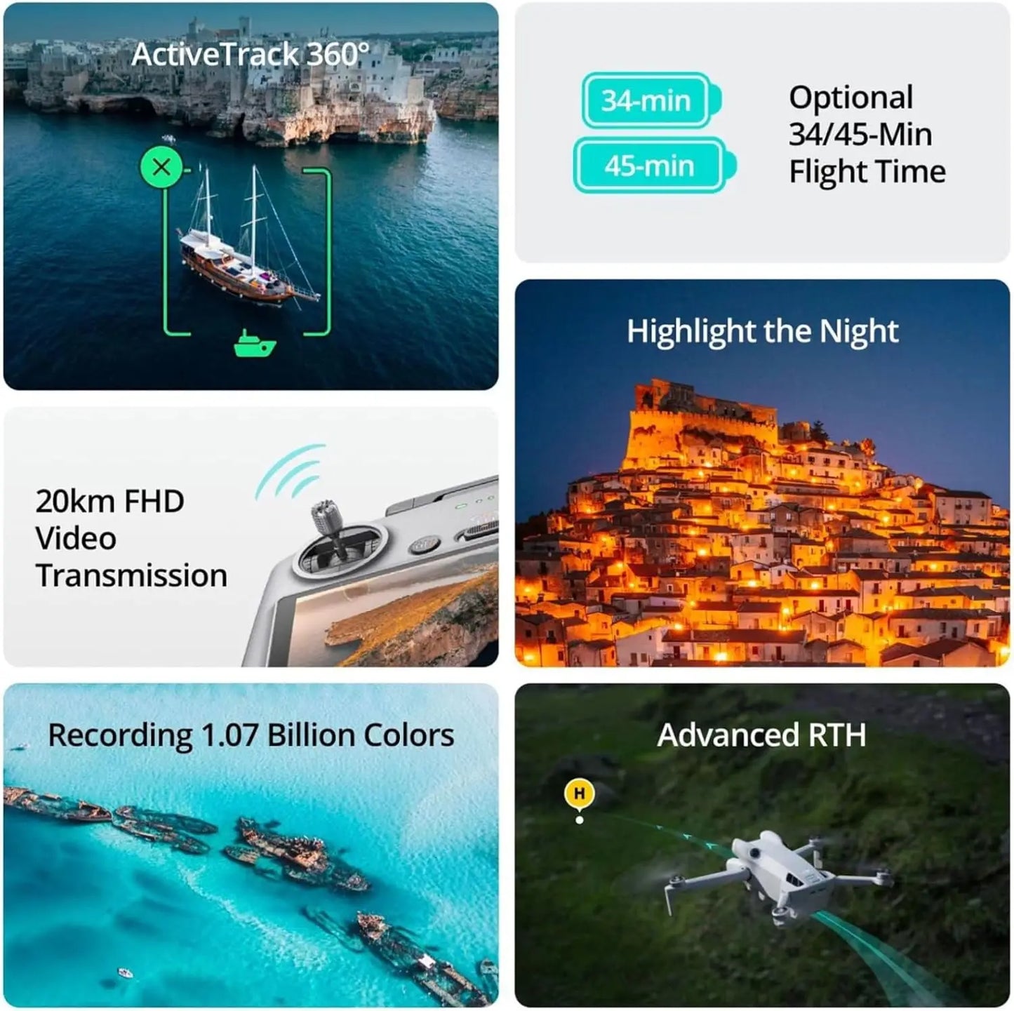 DJI Drones Mini 4 Pro (DJI RC-N2), Drones with Camera for Adults 4K, Under 0.549 lbs/249 g, 34 Mins Flight Time, 20km Max Video Transmission Distance, Omnidirectional Vision Sensing, Mini Drone for Beginners