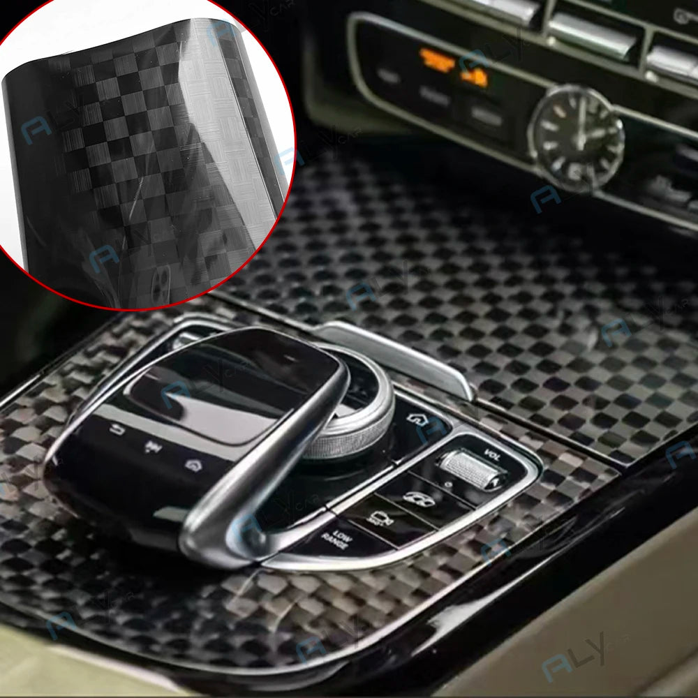 Premium High Gloss 9D Plaid Pattern Forged Carbon Fiber Film Car Wrap Vinyl Covering Film Air Release Self-Adhesive Auto Sticker