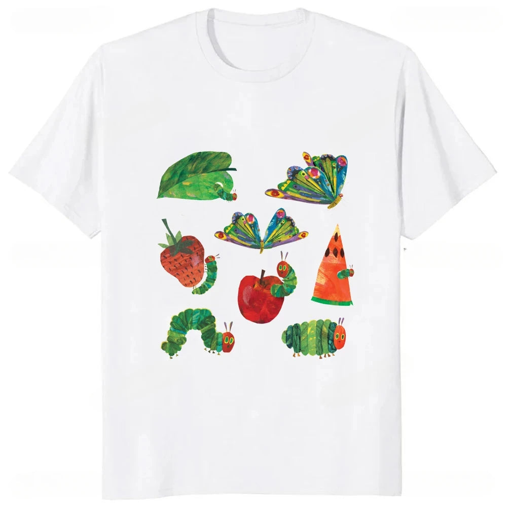 The Very Hungry Caterpillar Cartoon Printed  Tshirt Summer Style Casual Fashion Couples Clothing Y2K Harajuku Unisex Tees
