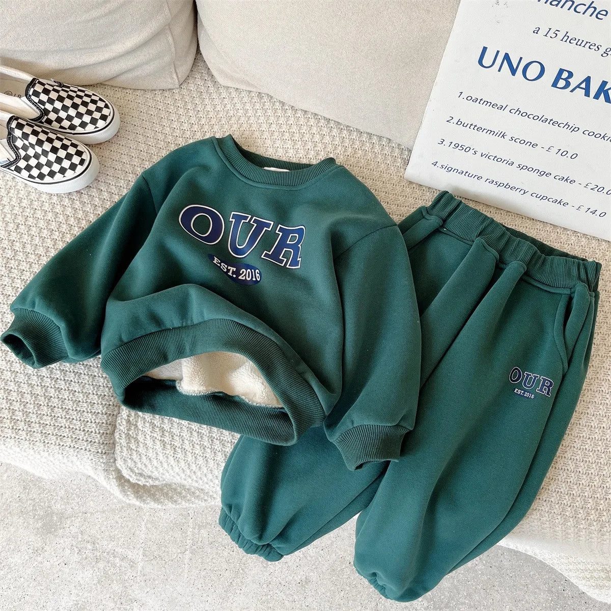 Kids Fleece Hoodie and Pants Set - Letter Print Winter Tracksuit - photo 9