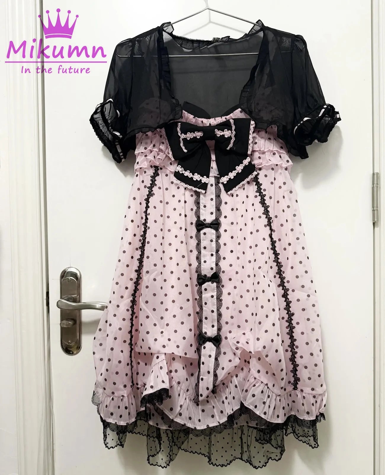 Women's Polka-Dot Bow Mini Dress — Vintage Pink Sleeveless Strap Dress