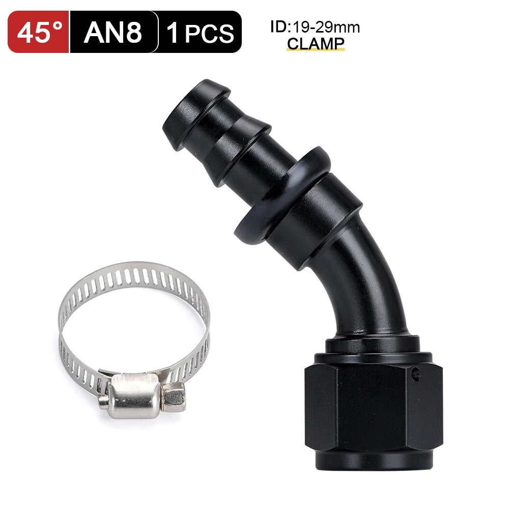 Universal AN6 AN8 AN10 Push-on Hose End Fittings Fuel Oil Cooler Hose Fitting 0 45 90 180 Degree Reusable Connection Adapter