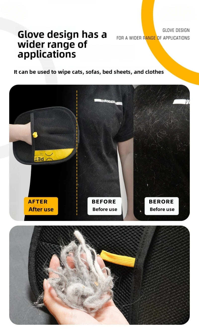 Large Electrostatic Pet Hair Removal Grooming Gloves – Static Fur Remover for Cat & Dog | Sofa, Carpet & Clothes