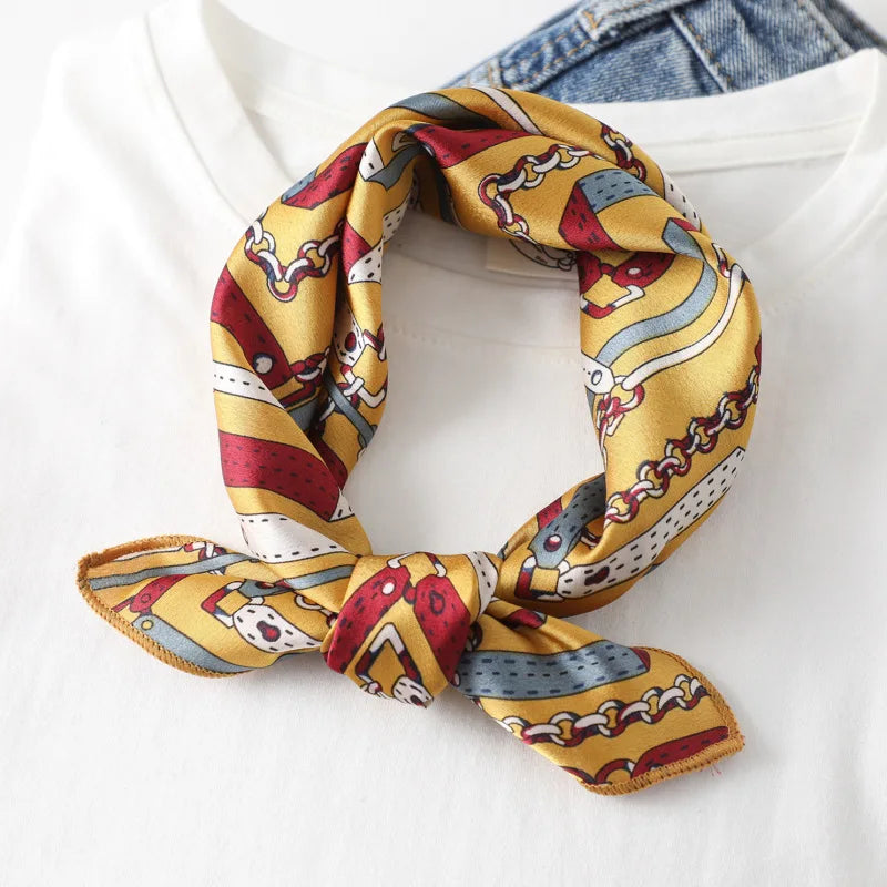 Women's Small Square Neckerchief - 50cm Retro Print Hair Scarf - photo 4