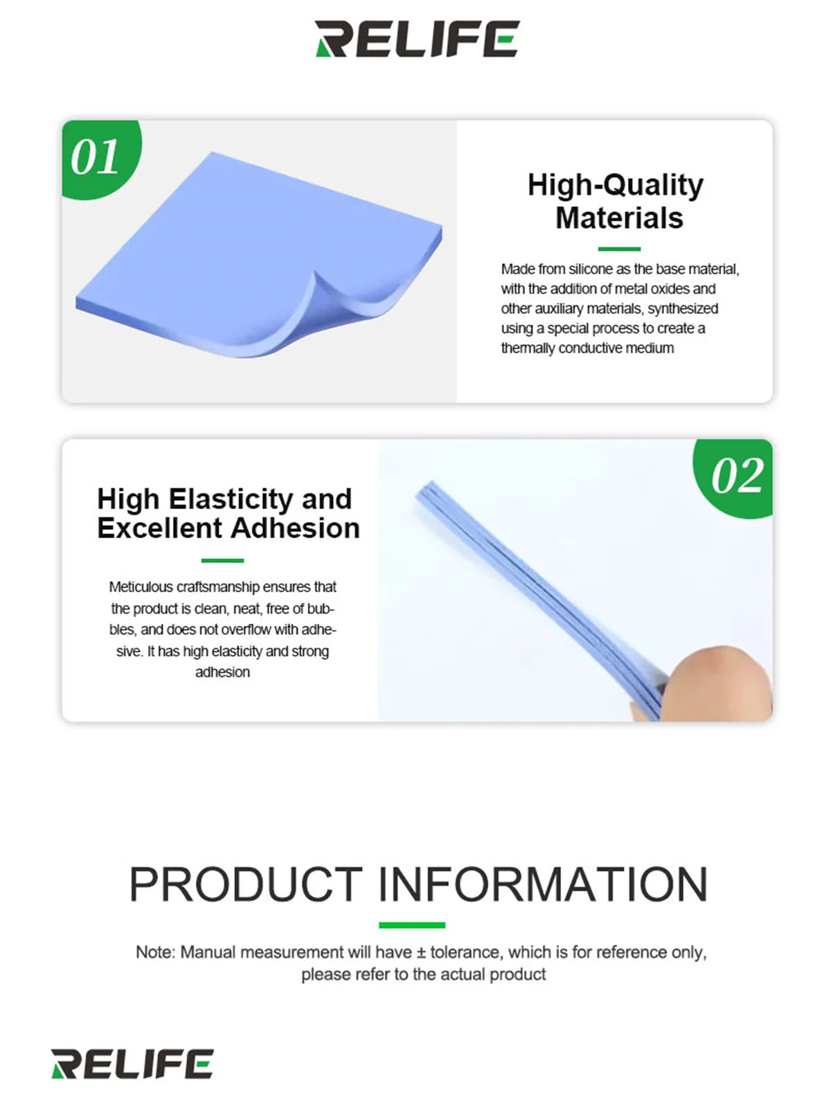 RELIFE RL-098 100PCS Pre-cut Insulating Thermal Pads for IC Chip High Thermal Conductivity Self-adhesive Repair Silicone Sheet