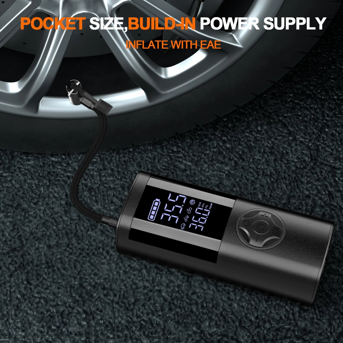 Cordless Car Tire Inflator Portable Air Compressor, 150 PSI Air Pump with Pressure Gauge, for Bicycle Bikes Motorcycles Balls