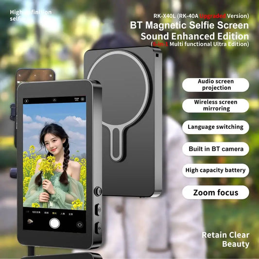 Upgrade Magnetic Wireless Selfie Monitor Screen 4inch For Android Phone Rear Camera Live Streaming Video Recording W/ Zoom Focus