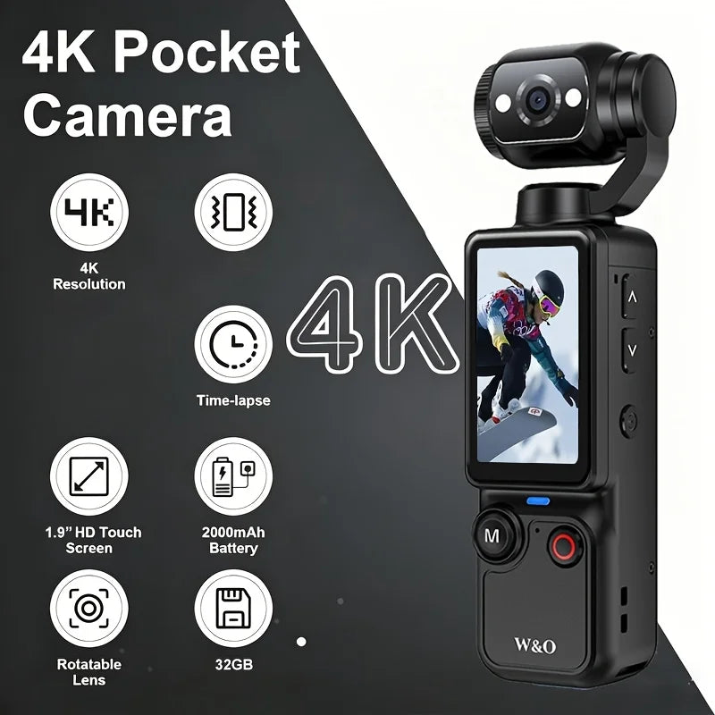 4K Ultra-Light Sports Camcorder with Tripod & 32GB Memory