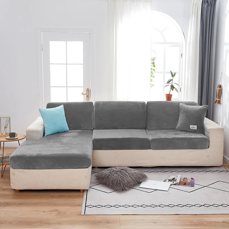 Velvet Sofa Covers for Living Room Elastic Plush Sofa Seat Cushion Cover Soft Couch Slipcover Furniture Protector for Home