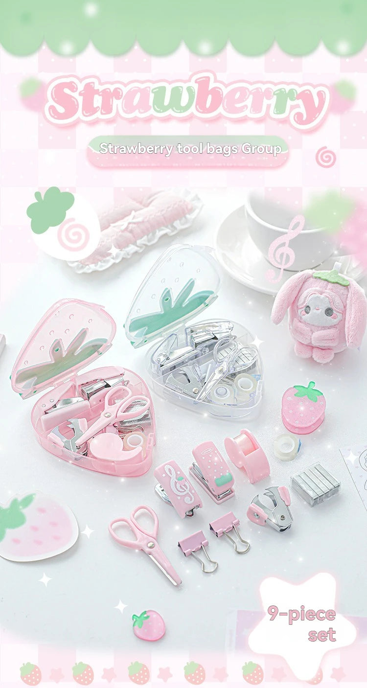 1PC Tool Set High Beauty Strawberry Efficiency Set Stapler Storage Stationery Student Specific Tool Set