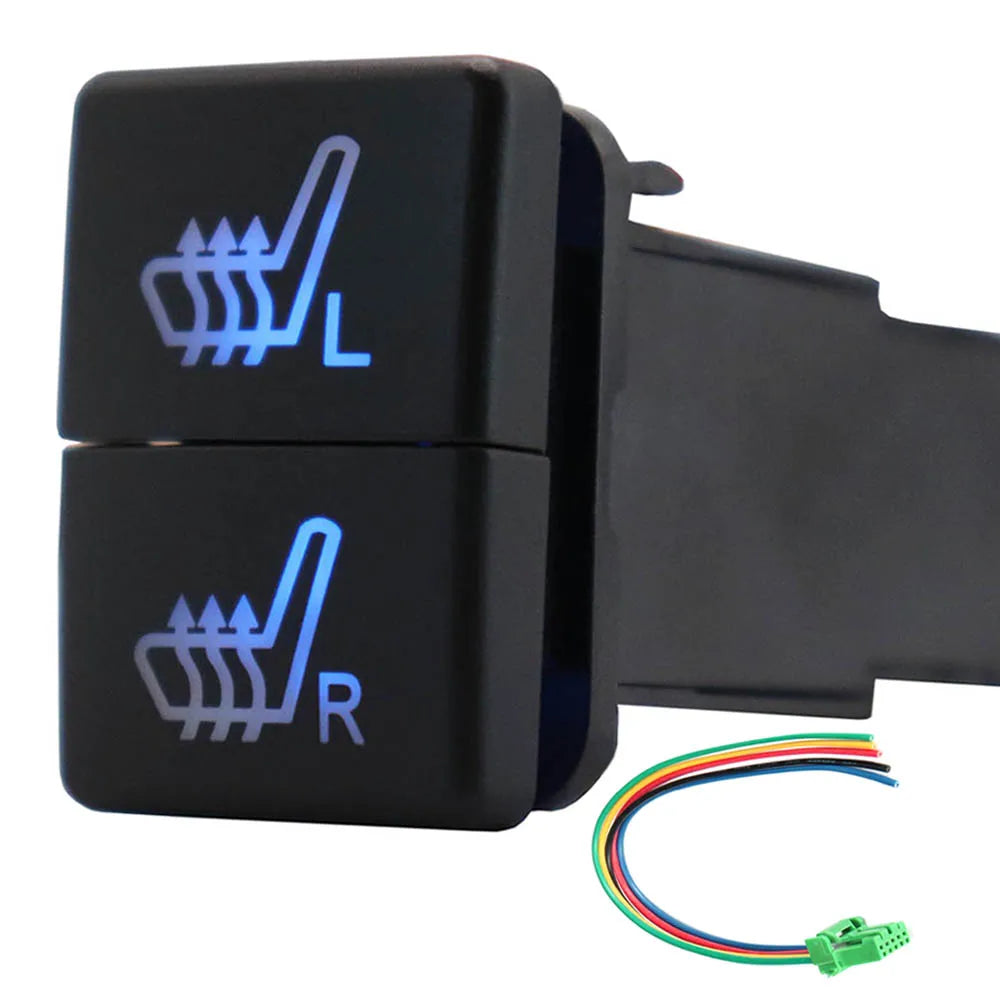12V Dual Push Button Switch ON-Off Blue/Green Backlit 32.5mm X 22mm for Toyota 4Runner Hilux Prado RAV4, with Connector Wire