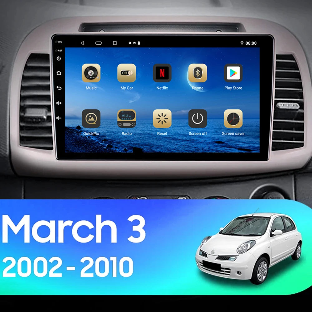 Android 15 For Nissan March Micra K12 2002 -2010 Car Radio Stereo Multimedia WIFI Wireless Carplay Android Auto Navigation 4G BT