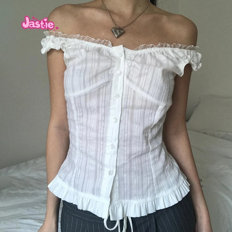 White Lace Tied Square Neck Summer T-shirts Chic Elegant Short Sleeve Tee Cotton Y2K Street Casual Bow Tie-up Top Women