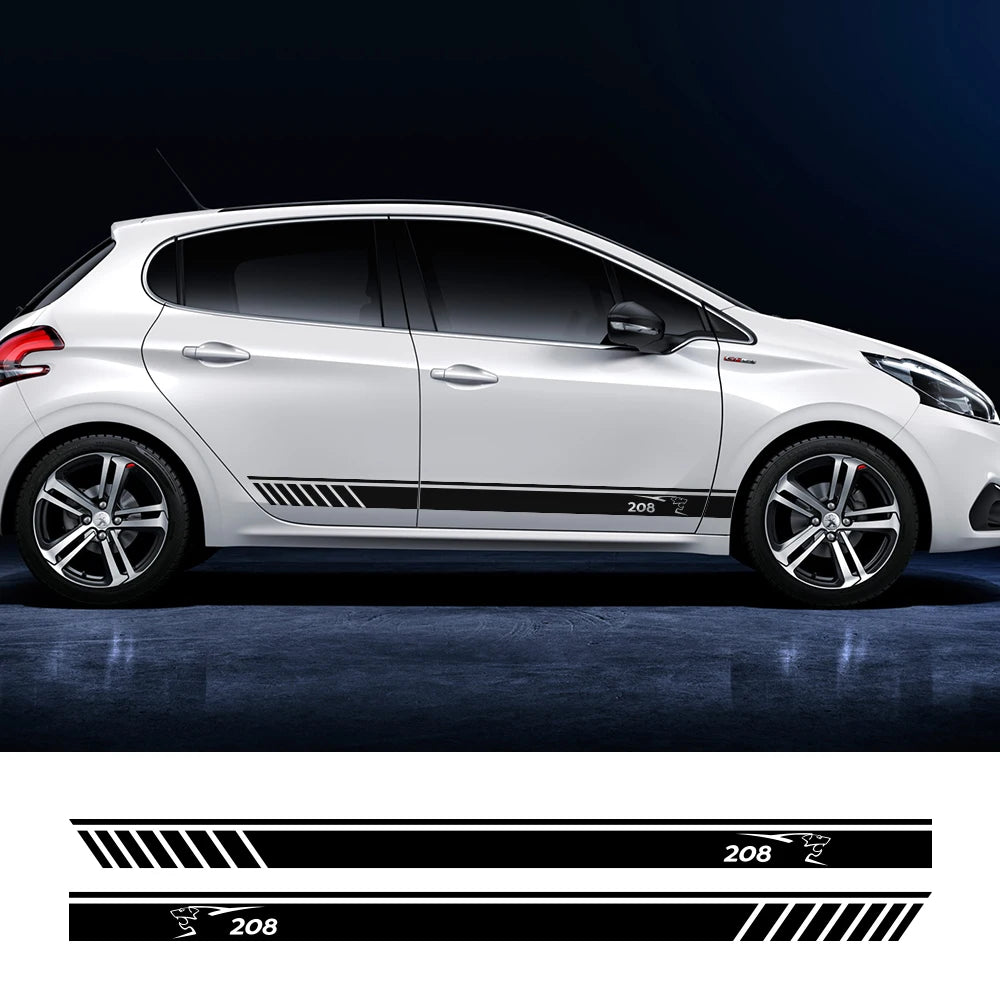 Car Door Side Stripe Decal – Vinyl Film Compatible with Peugeot 206 207 208 307 308 407 408 508 2008 5008 RCZ