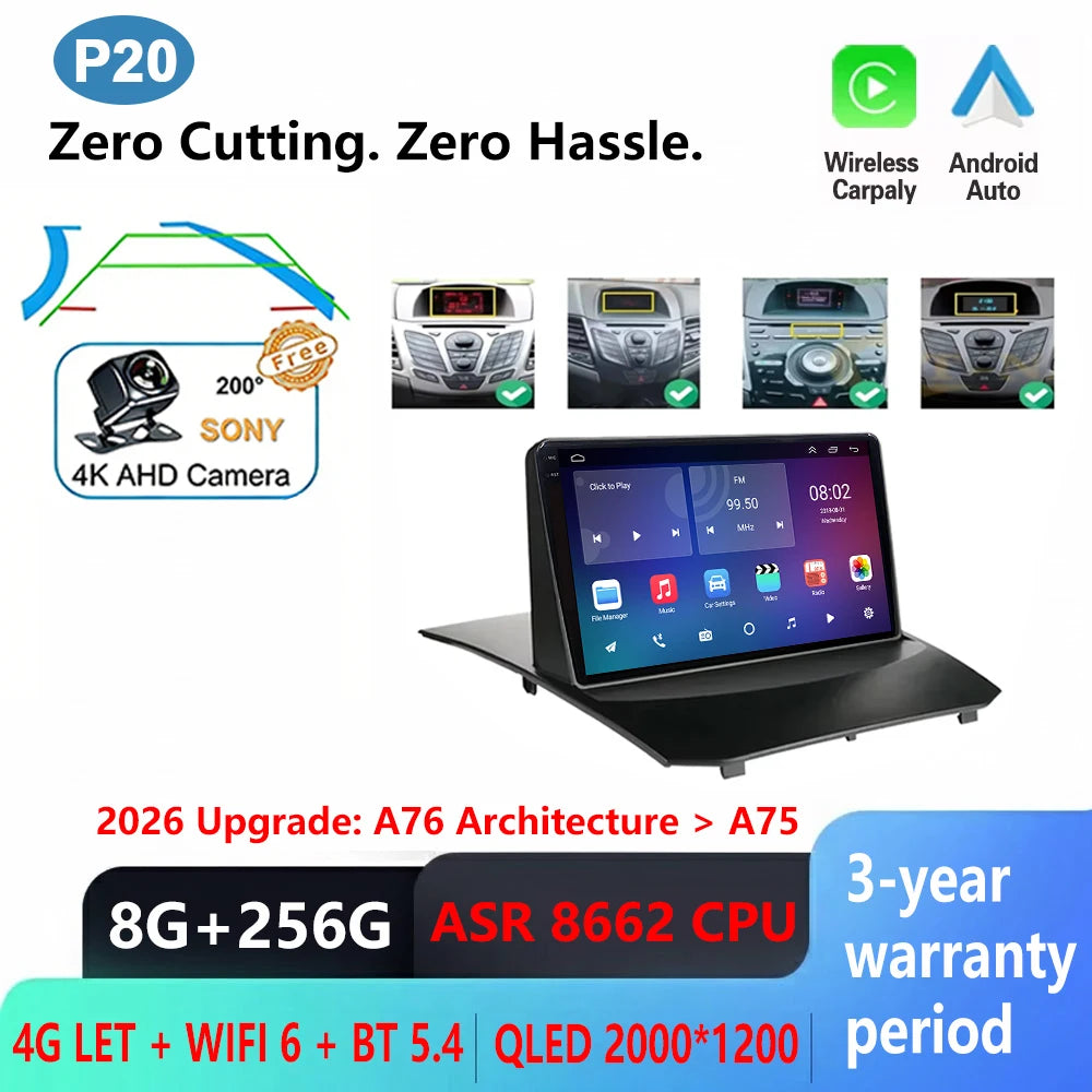 Android Car Stereo for Ford Fiesta MK6/MK7 (2009–2017) — Wireless CarPlay, Android Auto, GPS, 5G WiFi