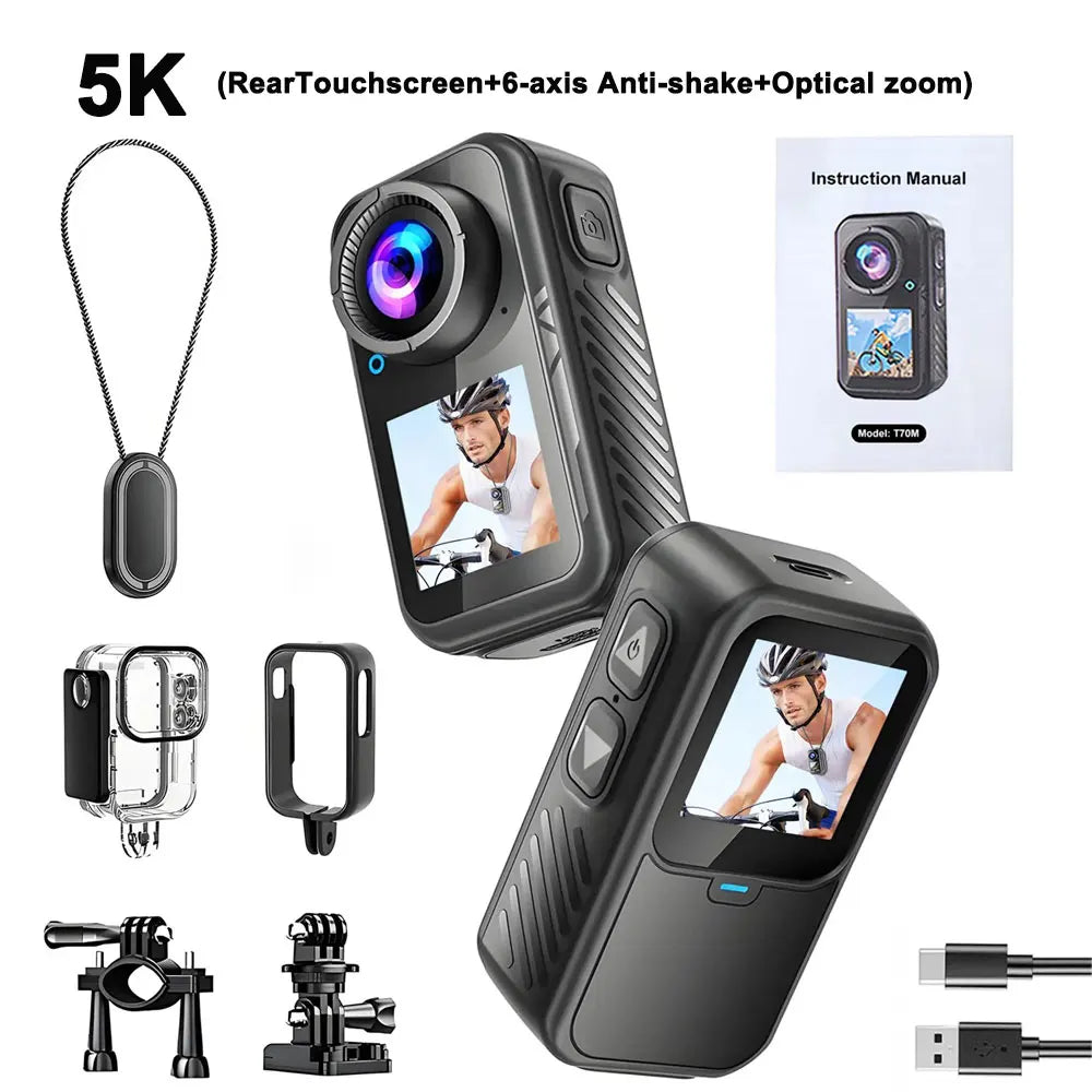 ANSVICAM 5K Mini Action Camera — EIS Stabilised Dual-Screen Body Cam