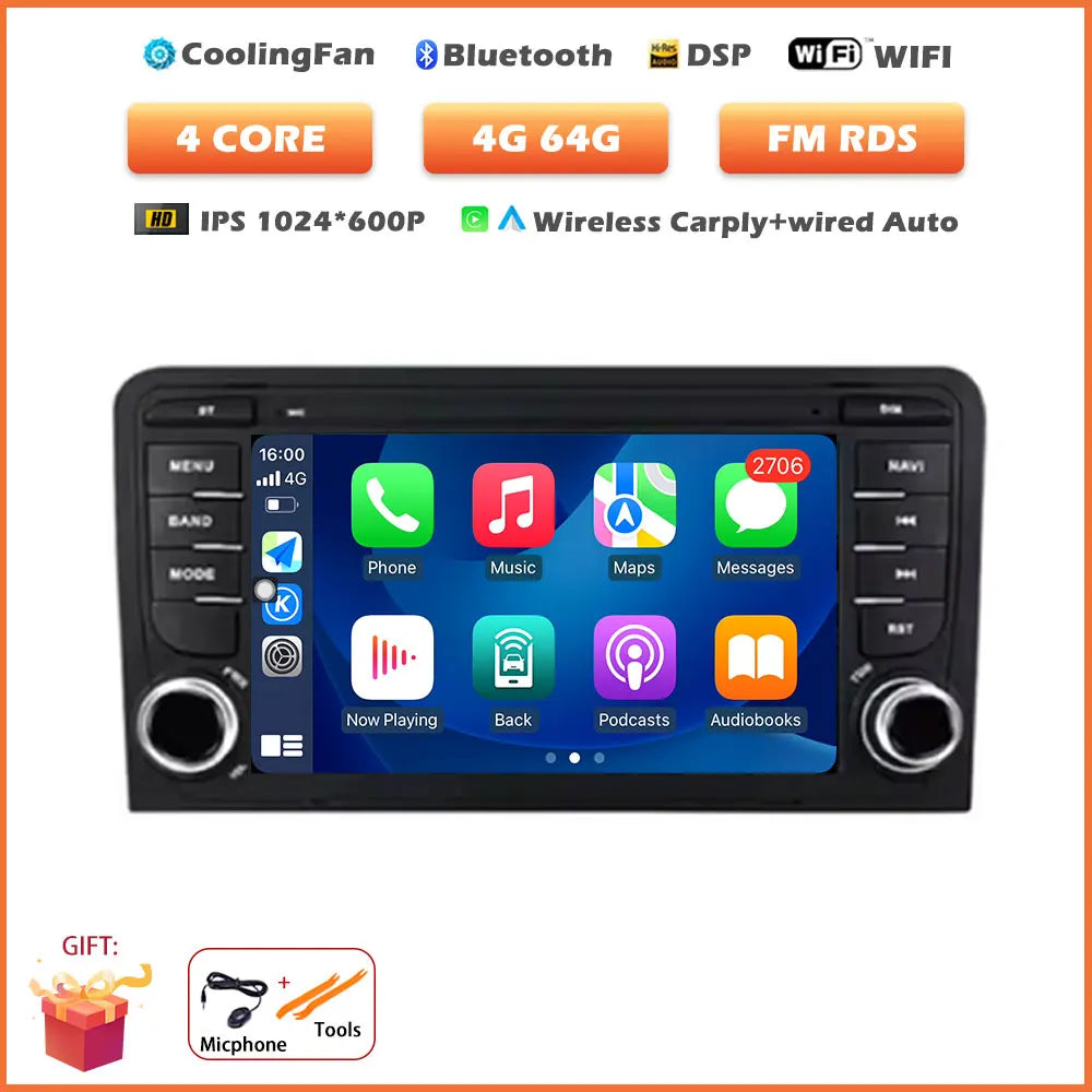 Car Stereo with Apple CarPlay & Android Auto, Compatible with Audi A3 8P, RS3 Sportback & S3 8P