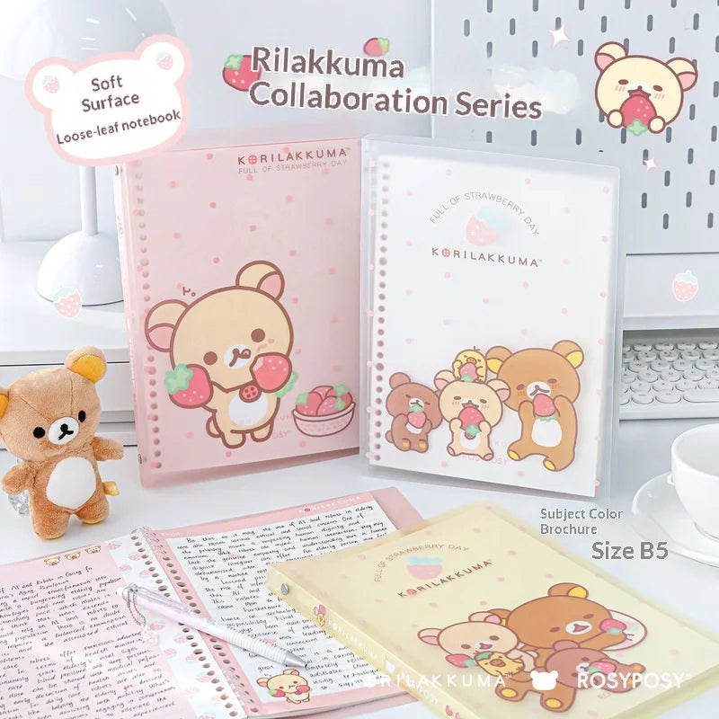 Rosyposy Korilakkuma Strawberry B5 Loose Leaf Notebook Soft Cover Cute Journal For Daily Study Writing Note Taking