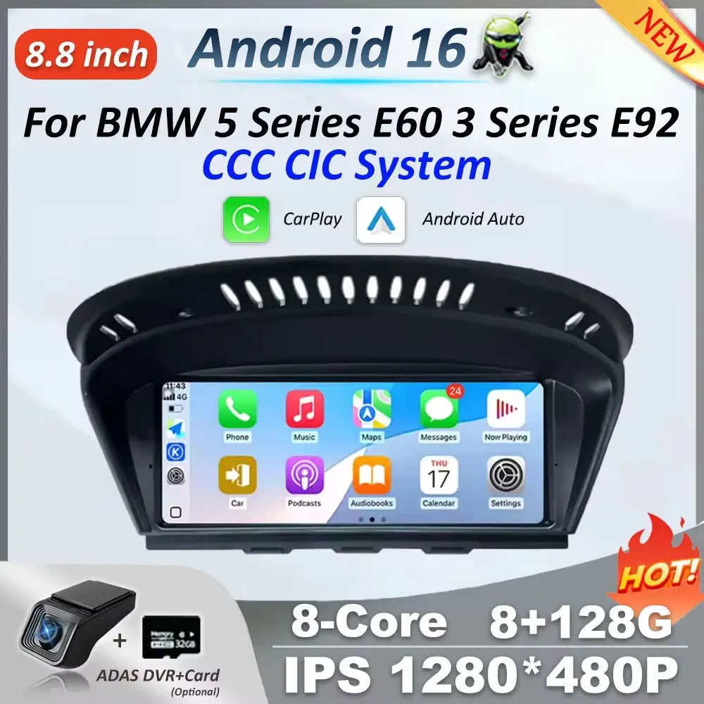 Car Stereo with Apple CarPlay & Android Auto, Compatible with BMW 3 & 5 Series E60 E90 (CCC/CIC)