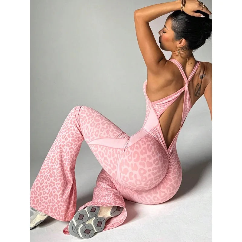 Seamless Leopard Yoga Jumpsuit — One-Piece Workout Bodysuit