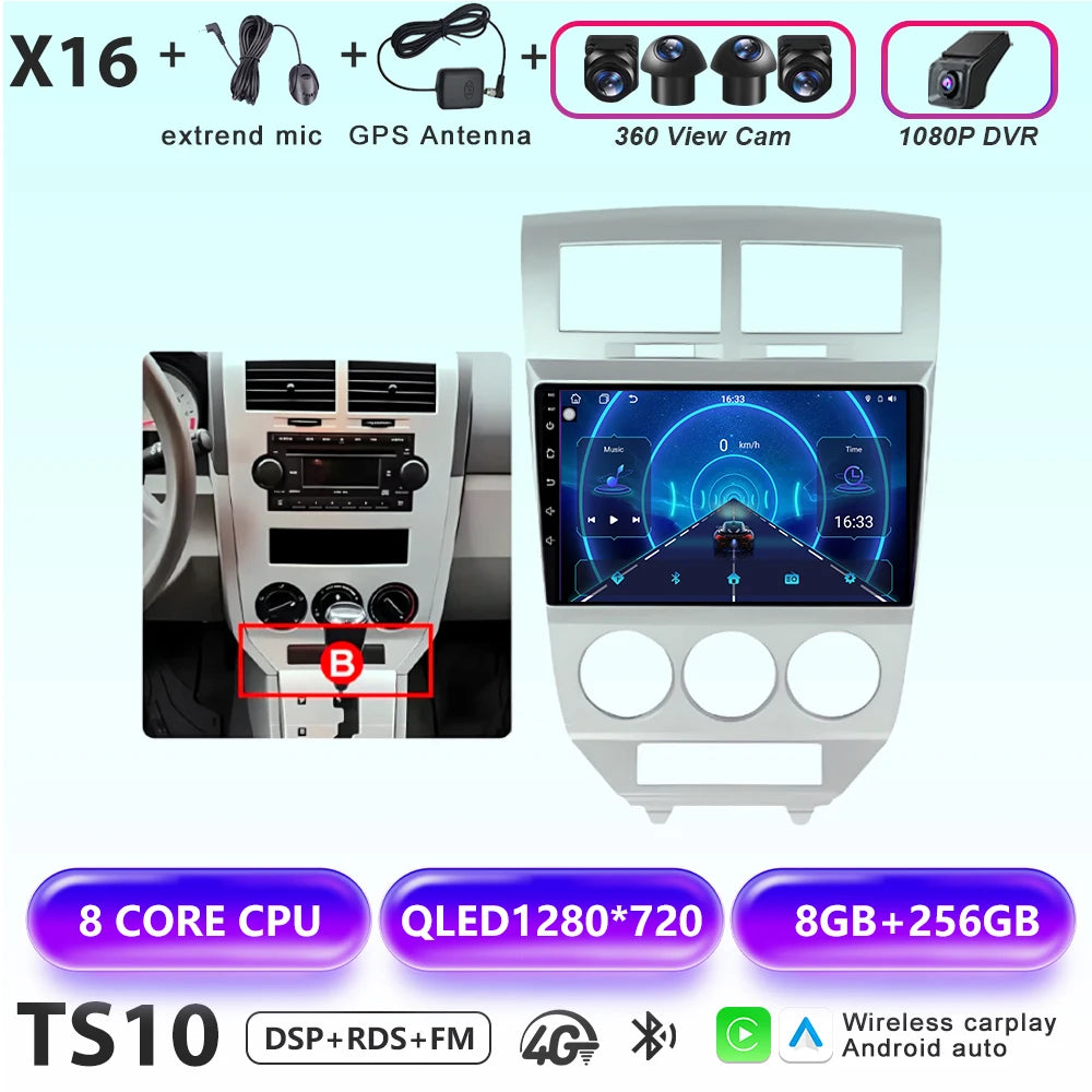 Car Stereo with Apple CarPlay & Android Auto, Compatible with Dodge Caliber & Jeep Compass MK