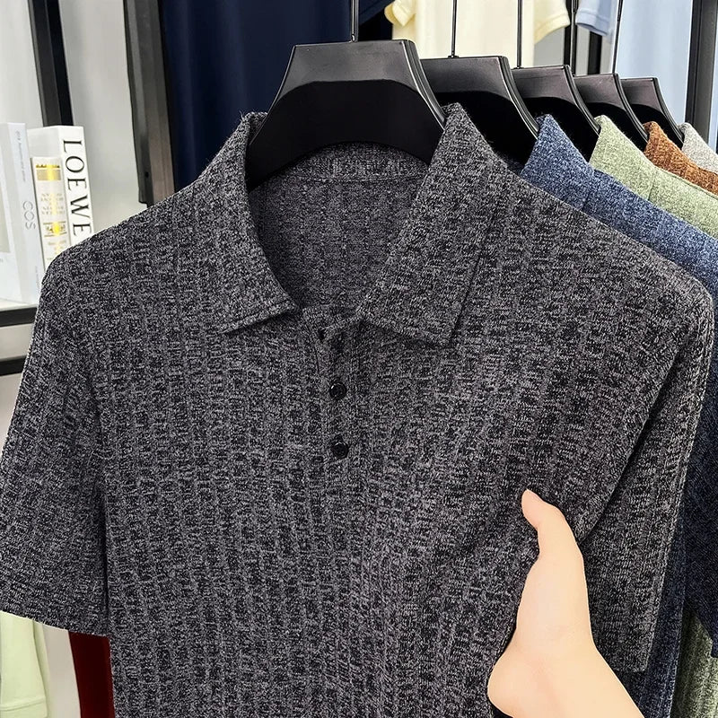 Men's Streetwear Polo - Vertical-Grain Knit, Soft Stretch Lapel