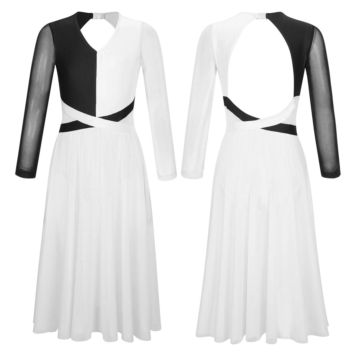 Girls long-sleeve backless lyrical dance dress