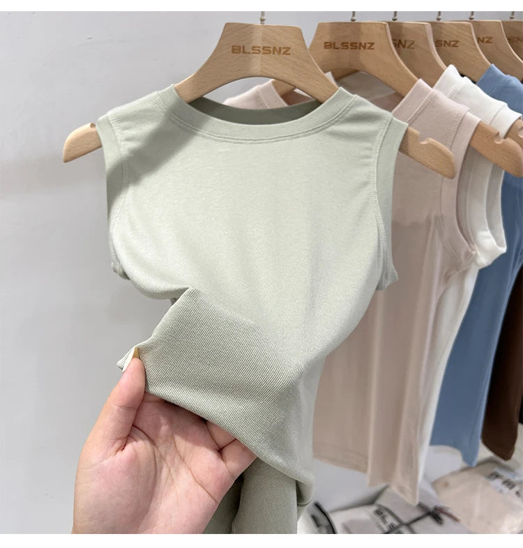 zjaiss 2026 Cotton Tops Neck Summer Basic Shirts White Black Casual Sport Vest Off Shoulder Green Women's Tank Top