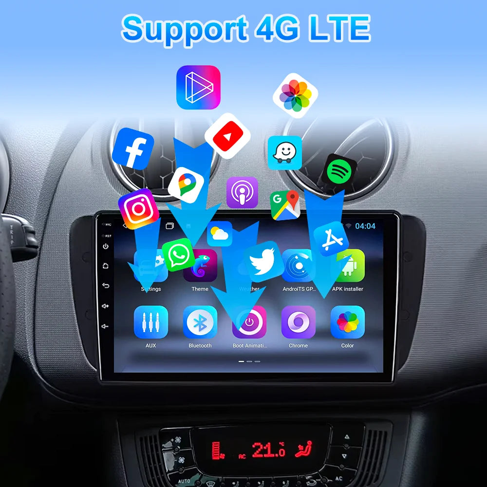 9" Android Car Stereo for Seat Ibiza MK4 6J (2008–2015) — CarPlay, Android Auto, GPS, 4G, WiFi