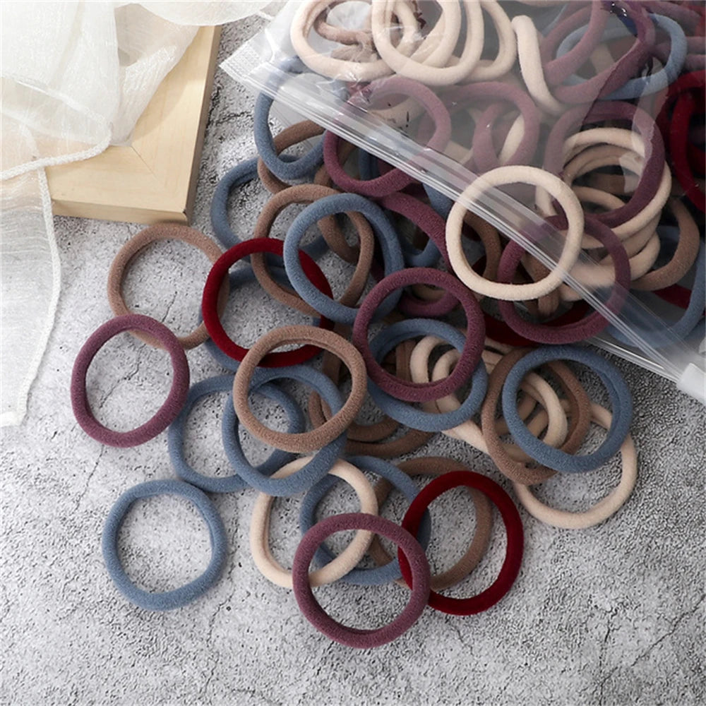 50pcs Black Elastic Hair Band Leagues Ties Colets Scrunchies Springs Gum Accessory For Girl Women No Damage Pigtails Holder Set